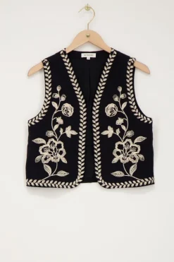 Zwart Gilet Met Crème Embroidery