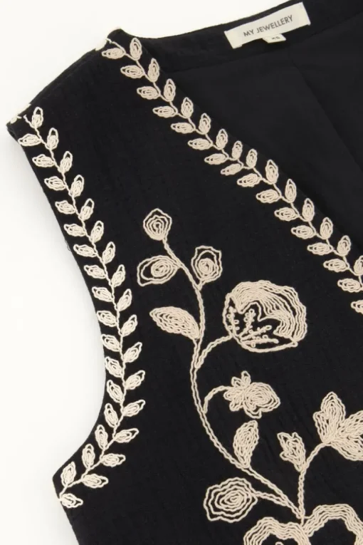 Zwart Gilet Met Crème Embroidery