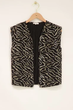 Zwart Gilet Met Donkere Zebra Print