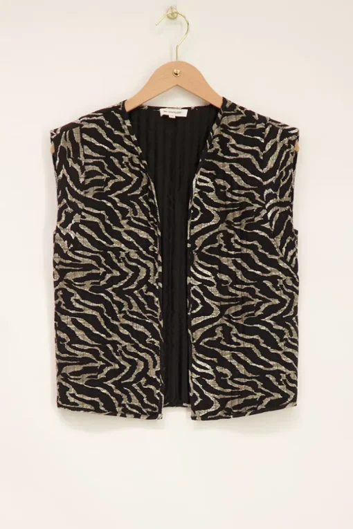 Zwart Gilet Met Donkere Zebra Print