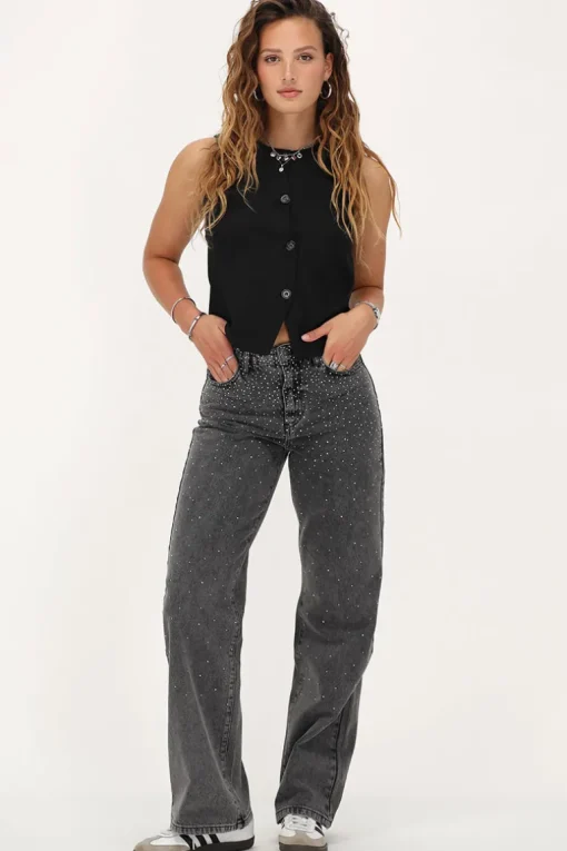 Zwart Gilet Met Knopen