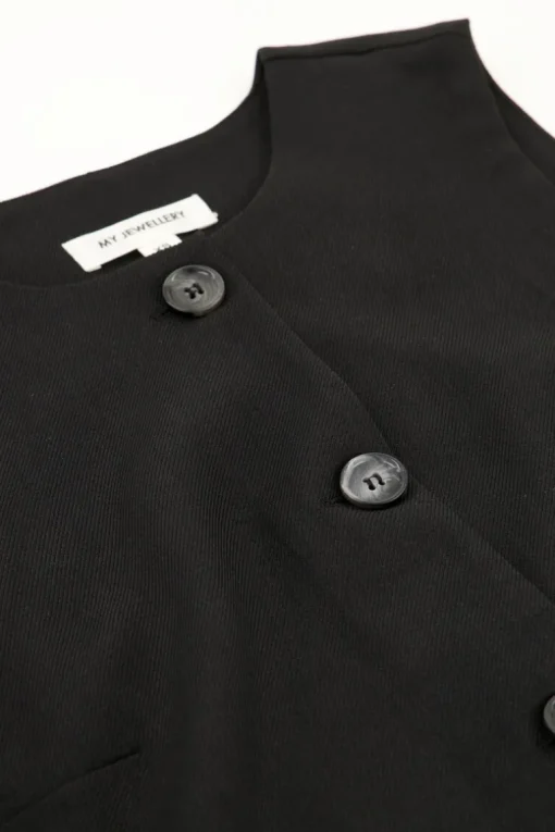 Zwart Gilet Met Knopen