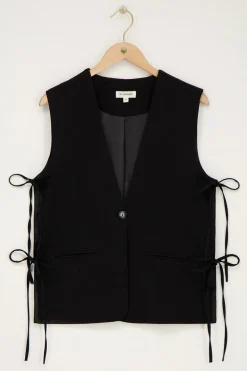 Zwart Gilet Met Strikjes Aan De Zijkant