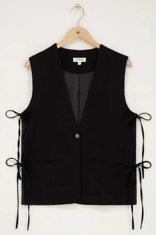 Zwart Gilet Met Strikjes Aan De Zijkant