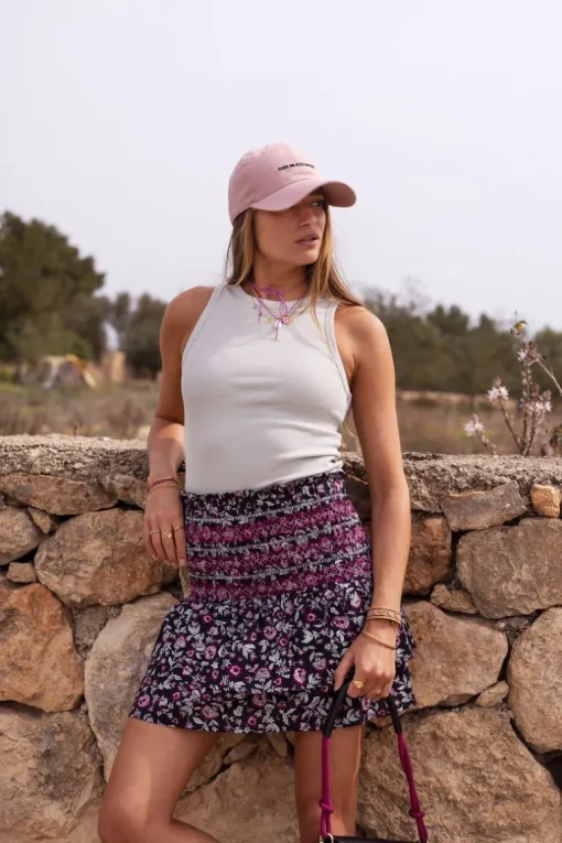 Zwart Katoenen Rokje Met Roze Paisley Print
