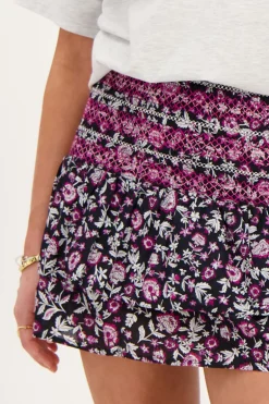 Zwart Katoenen Rokje Met Roze Paisley Print