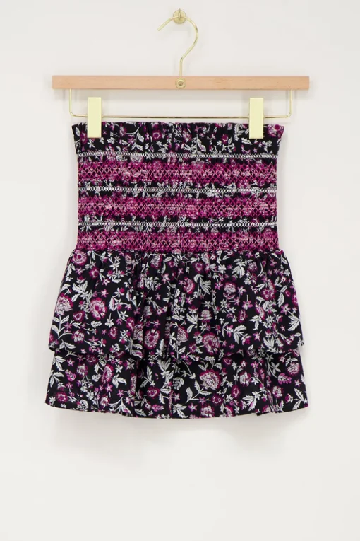 Zwart Katoenen Rokje Met Roze Paisley Print