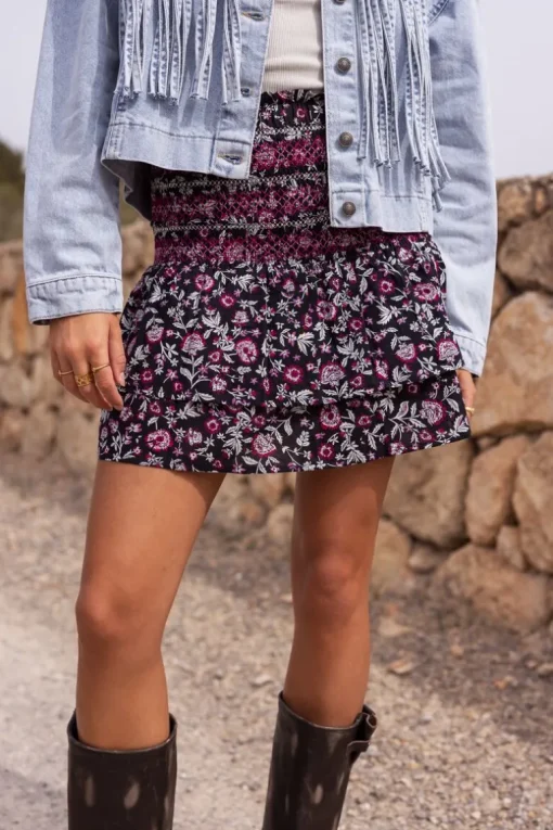 Zwart Katoenen Rokje Met Roze Paisley Print