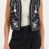 Zwart Mousseline Gilet Met Embroidery