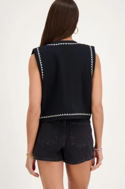 Zwart Mousseline Gilet Met Embroidery