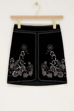 Zwart Velvet Rok Met Zilveren Embroidery
