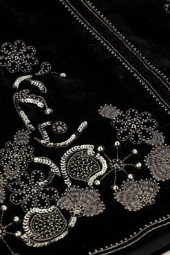Zwart Velvet Rok Met Zilveren Embroidery
