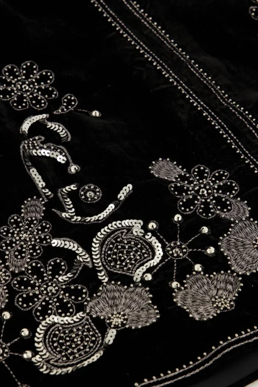 Zwart Velvet Rok Met Zilveren Embroidery
