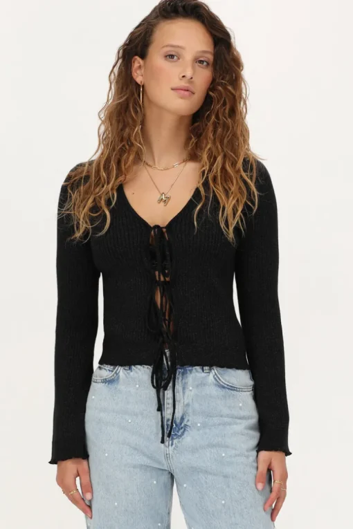 Zwart Vestje Met Lurex & Strikjes