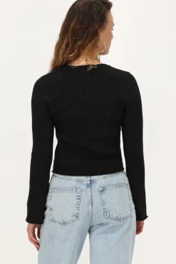 Zwart Vestje Met Lurex & Strikjes