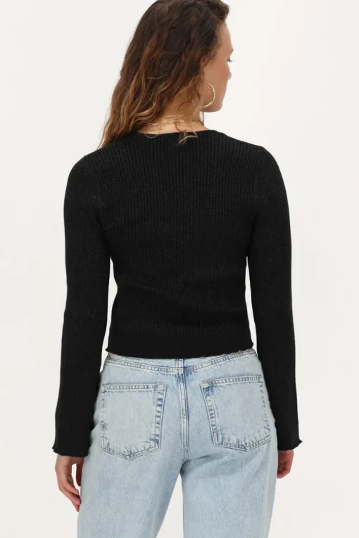 Zwart Vestje Met Lurex & Strikjes