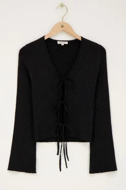 Zwart Vestje Met Lurex & Strikjes