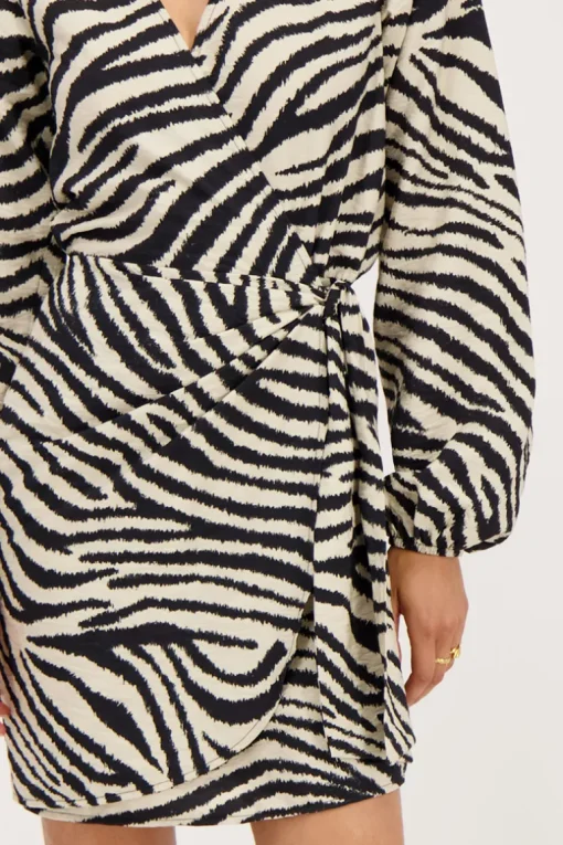 Zwart-beige Zebra Wikkeljurk