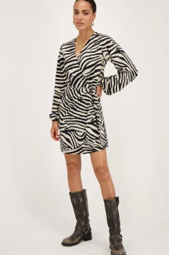 Zwart-beige Zebra Wikkeljurk