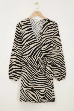 Zwart-beige Zebra Wikkeljurk