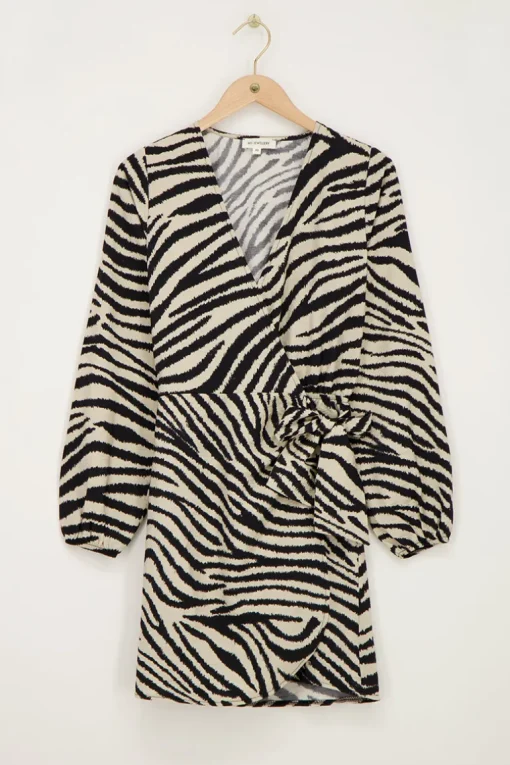 Zwart-beige Zebra Wikkeljurk