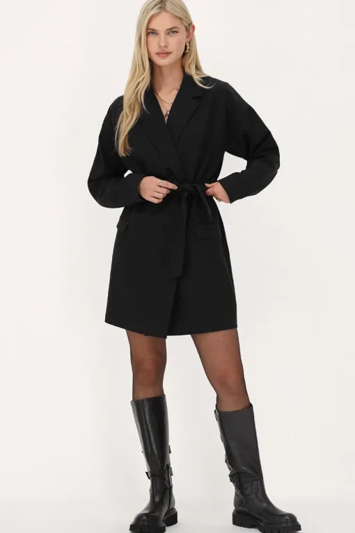 Zwarte Blazer Jurk Met Reverskraag