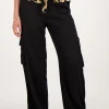 Zwarte Cargo Wide Leg Met Satijnen Look