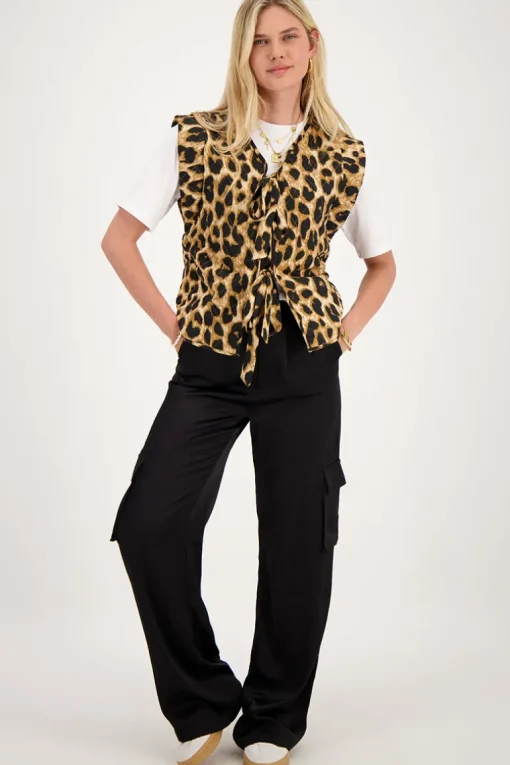 Zwarte Cargo Wide Leg Met Satijnen Look