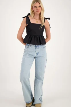 Zwarte Corset Top Met Strikbandjes