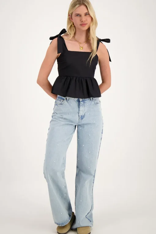 Zwarte Corset Top Met Strikbandjes