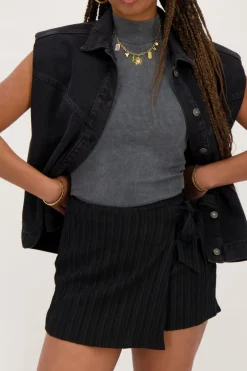 Zwarte Crinkle Skort Met Overslag