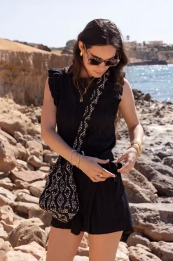 Zwarte Crinkle Skort Met Overslag
