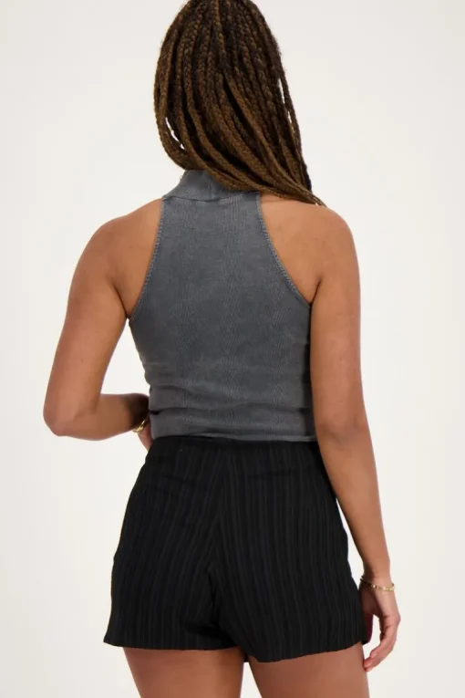 Zwarte Crinkle Skort Met Overslag