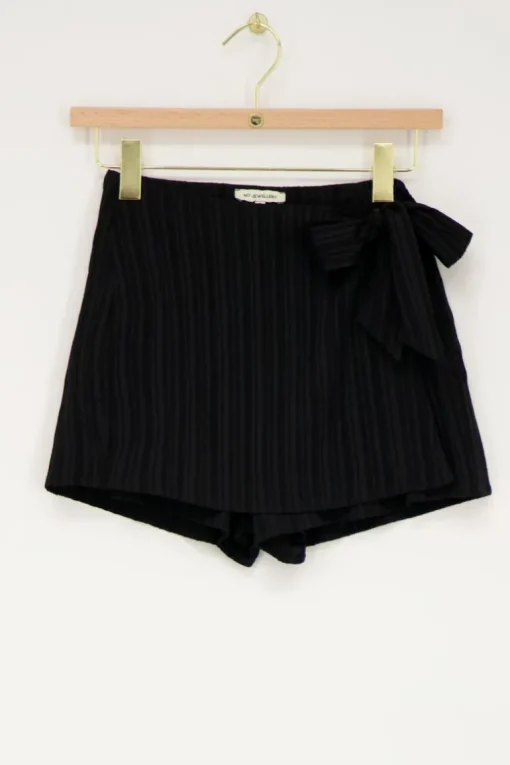 Zwarte Crinkle Skort Met Overslag