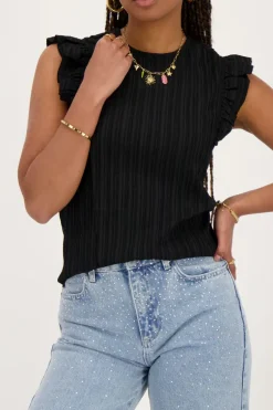 Zwarte Crinkle Top Met Ruffle