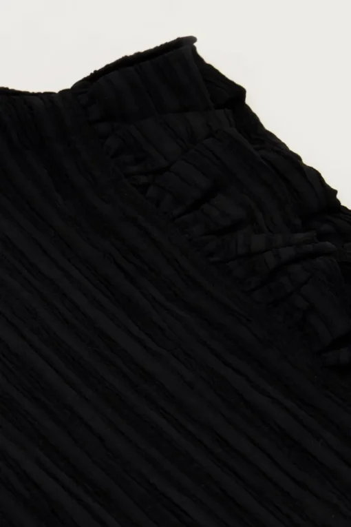 Zwarte Crinkle Top Met Ruffle