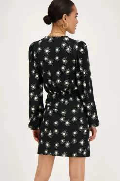 Zwarte Crinkle Wikkeljurk Met Zonnetjes Print