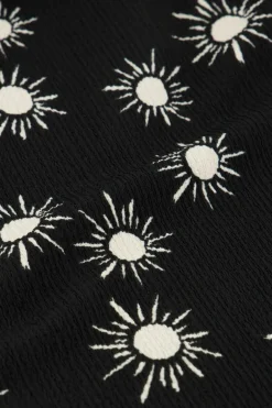 Zwarte Crinkle Wikkeljurk Met Zonnetjes Print