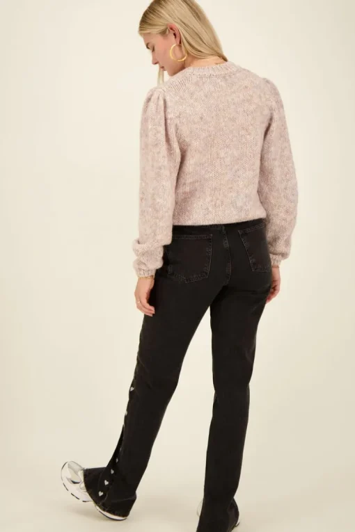 Zwarte Jeans Met Split & Hartjes Embroidery