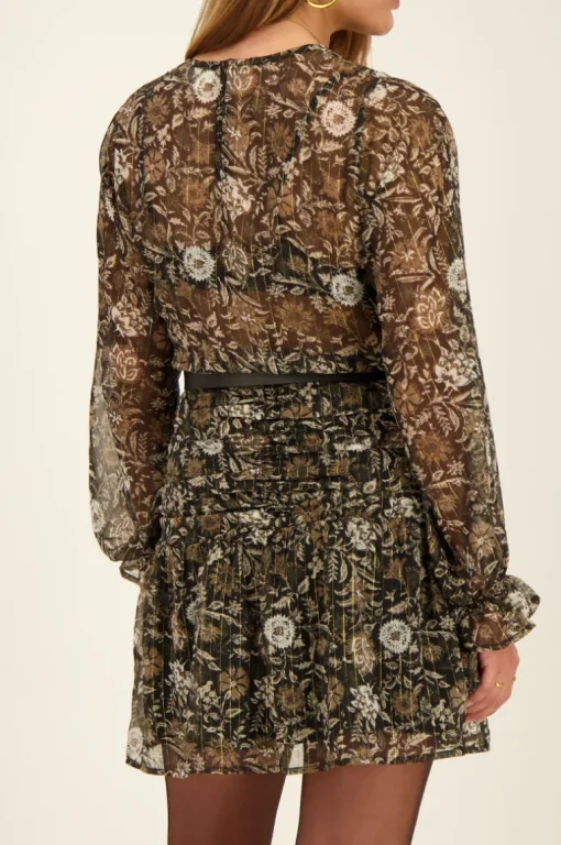 Zwarte Jurk Met Bloemenprint En Chiffon Lurex