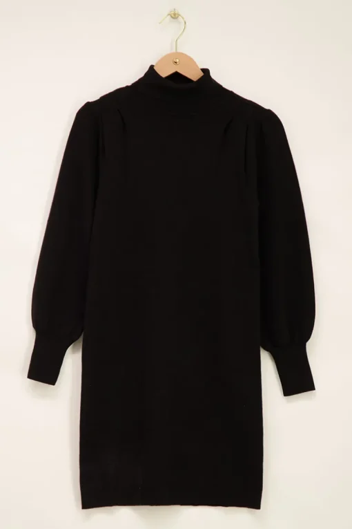 Zwarte Jurk Met Pofmouwen En Col