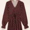 Zwarte Jurk Met Roze Ornament Print