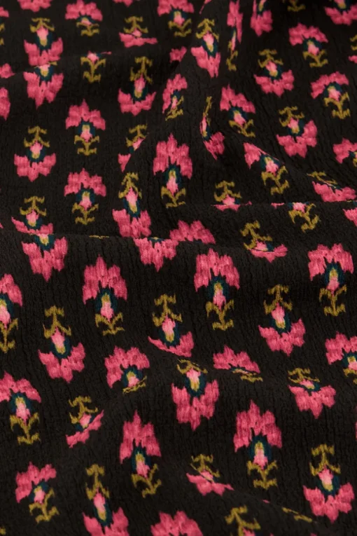 Zwarte Jurk Met Roze Ornament Print