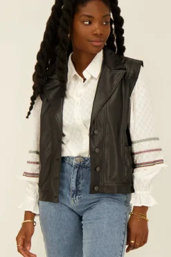 Zwarte Leatherlook Gilet Oversized