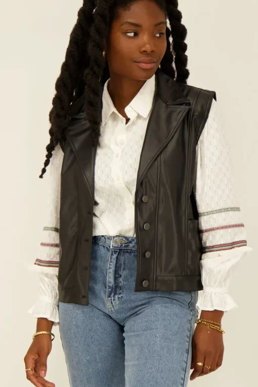 Zwarte Leatherlook Gilet Oversized