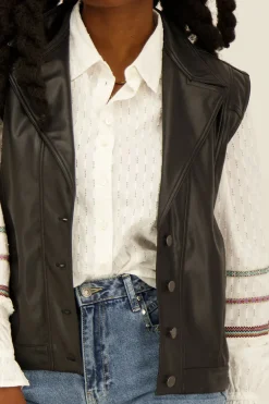 Zwarte Leatherlook Gilet Oversized