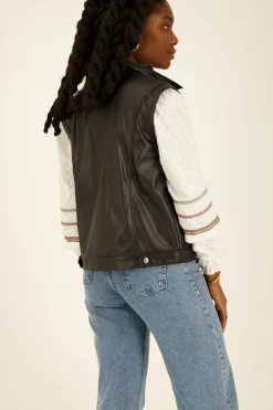 Zwarte Leatherlook Gilet Oversized