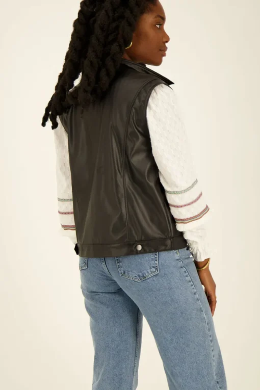 Zwarte Leatherlook Gilet Oversized