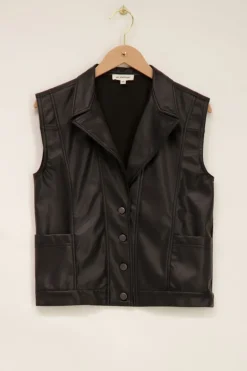 Zwarte Leatherlook Gilet Oversized