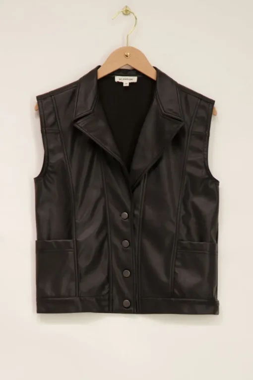 Zwarte Leatherlook Gilet Oversized